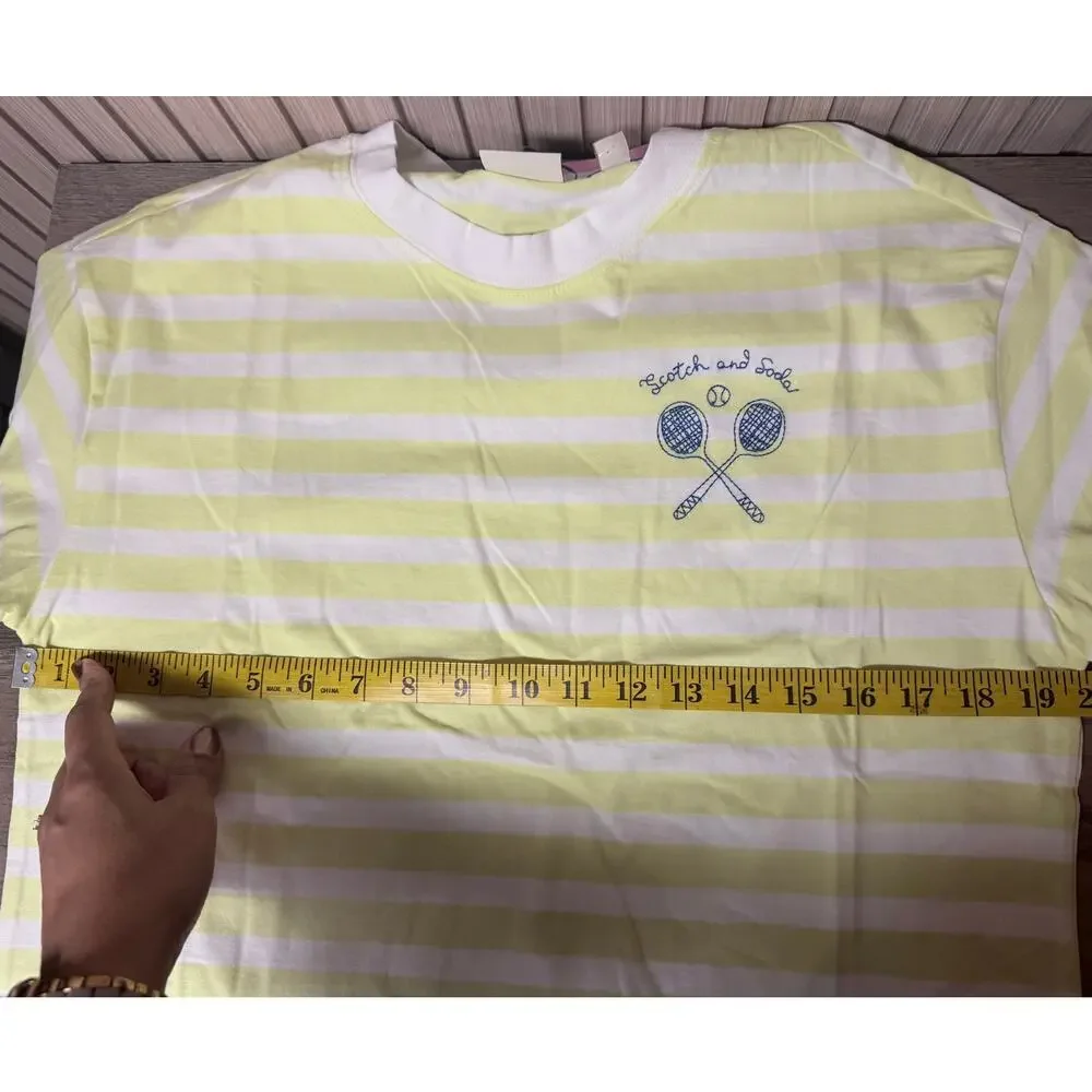 Scotch & Soda Boxy Striped Tee Tennis Racket Embroidered Women’s Size S - Picture 4 of 11